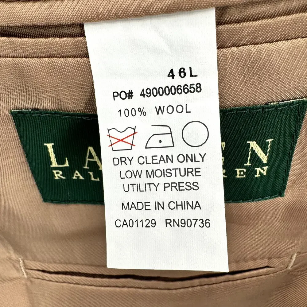 Lauren Ralph Lauren Blazer Mens 46L Tan Wool Houndstooth Sport Coat Jacket - Picture 6 of 9